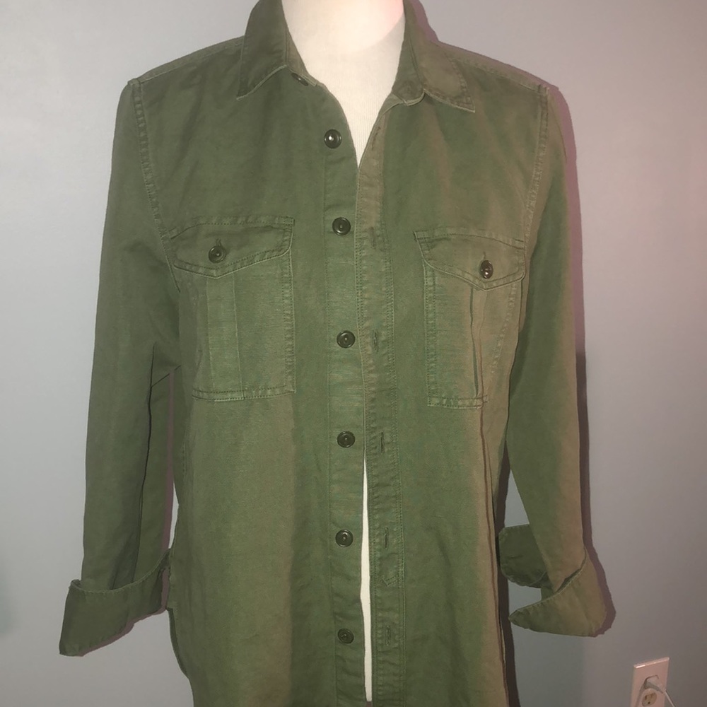 JCrew Army Shirt Size M Cotton/Linen Long Sl EUC